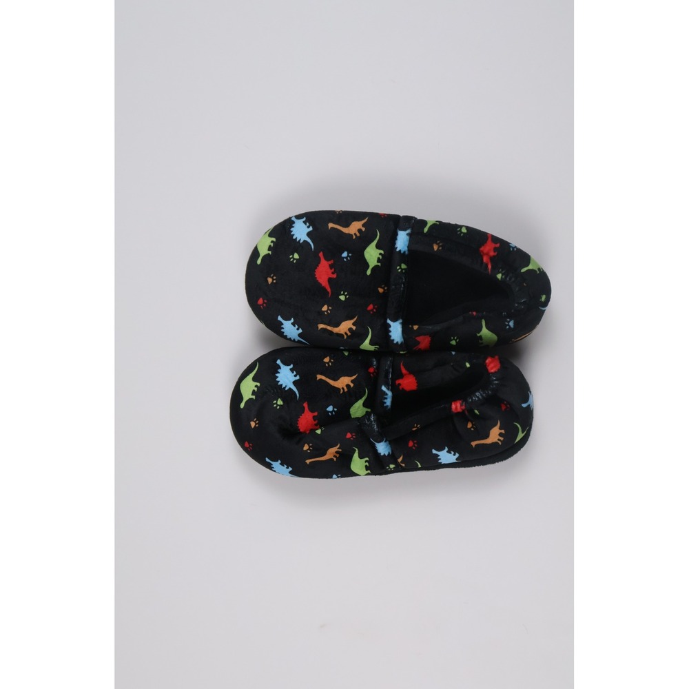 Boys Dinosaur Print Plush Slippers Black Multi Color Size 12-13 NWT